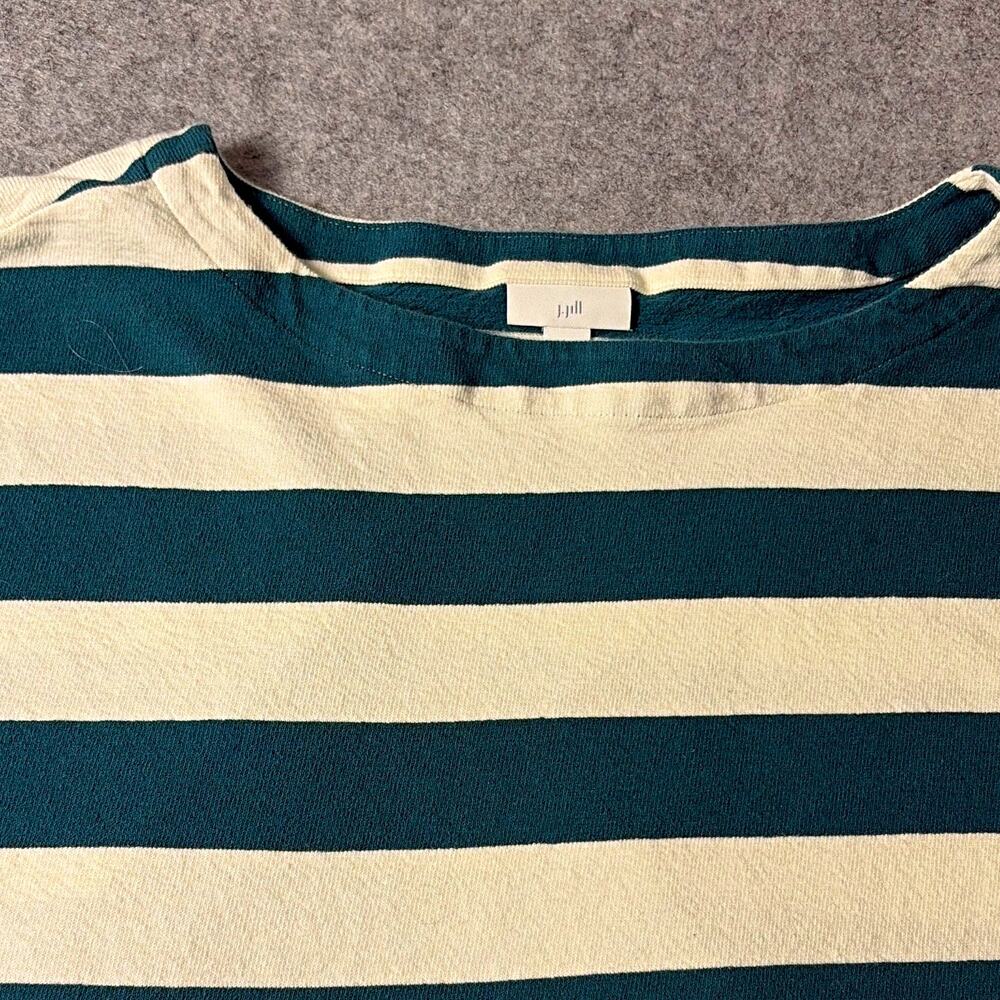 J. Jill Striped Knit 100% Cotton Boat Neck Tee XL Button flaw see pic